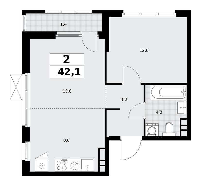 1-BD Apartment Sale, 42.1平方米 at Yzhnye Sady, Yuzhnye Sady Residential Complex, Moscow, Russia #1 1-BD Apartment Sale, 42.1平方米 at Yzhnye Sady, Yuzhnye Sady Residential Complex, Moscow, Russia #1