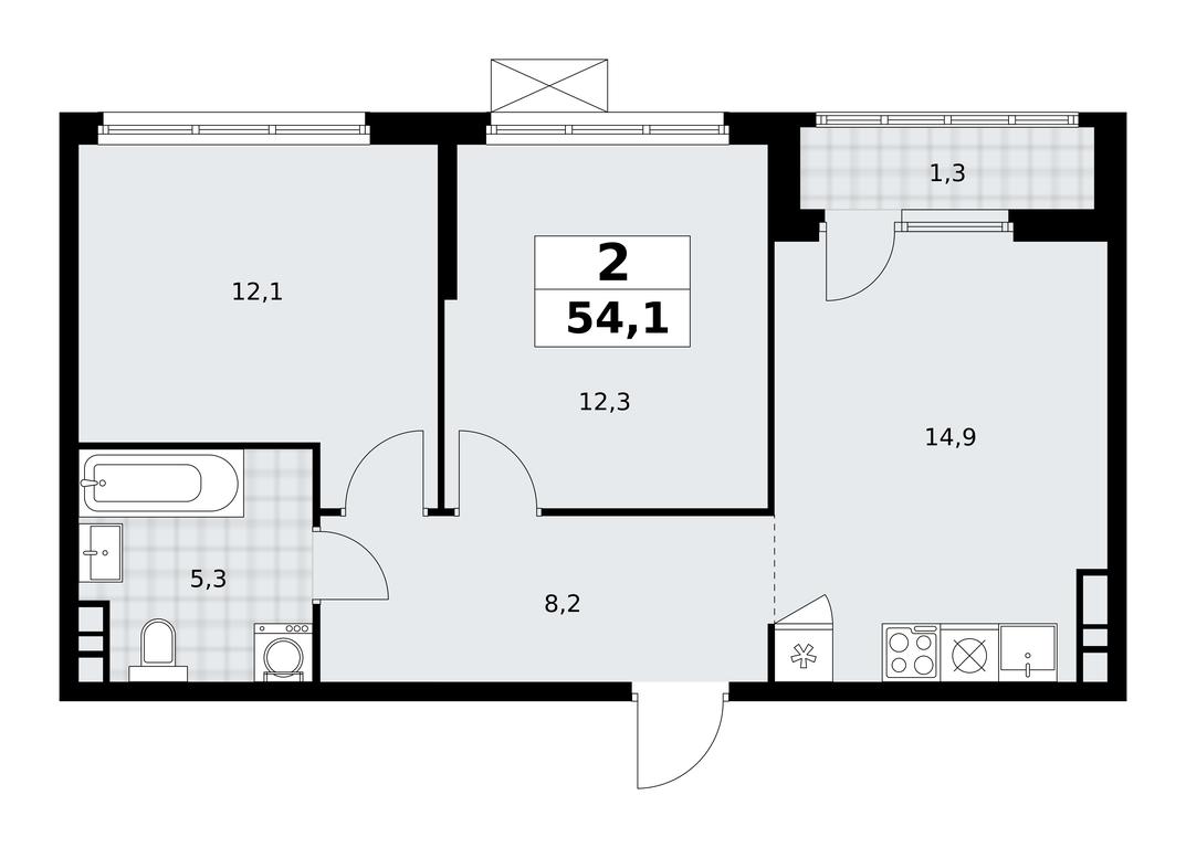 1-BD Apartment Sale, 54.1 sq. m. at Yzhnye Sady, Yuzhnye Sady Residential Complex, Moscow, Russia #1