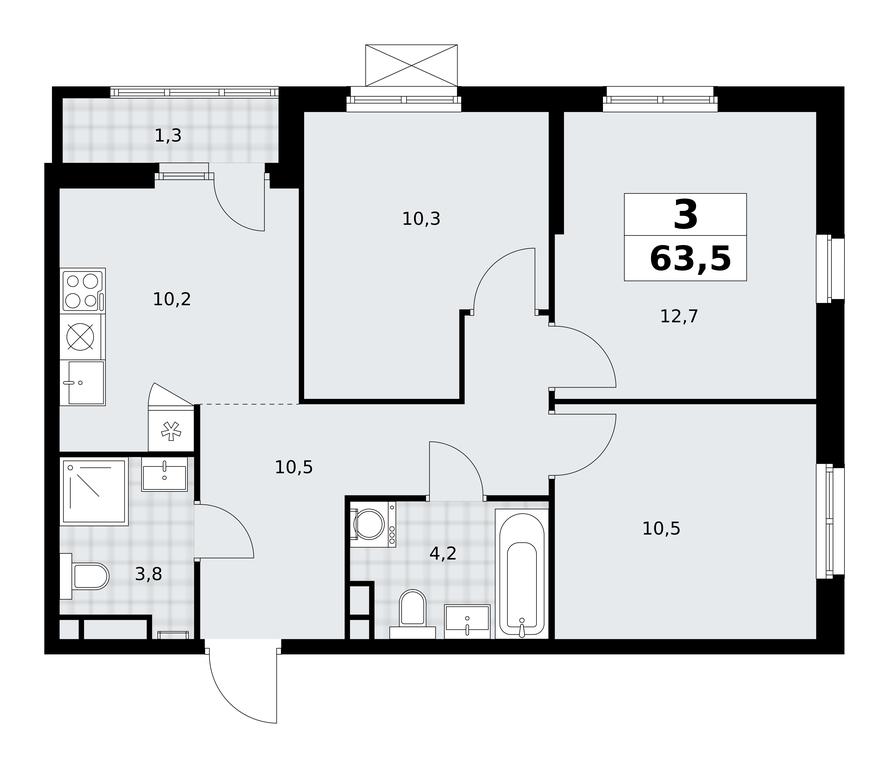 2-BD Apartment Sale, 63.5平方米 at Yzhnye Sady, Yuzhnye Sady Residential Complex, Moscow, Russia #1 2-BD Apartment Sale, 63.5平方米 at Yzhnye Sady, Yuzhnye Sady Residential Complex, Moscow, Russia #1