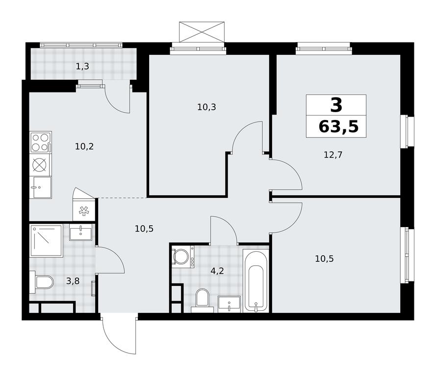 2-BD Apartment Sale, 63.5平方米 at Yzhnye Sady, Yuzhnye Sady Residential Complex, Moscow, Russia #1