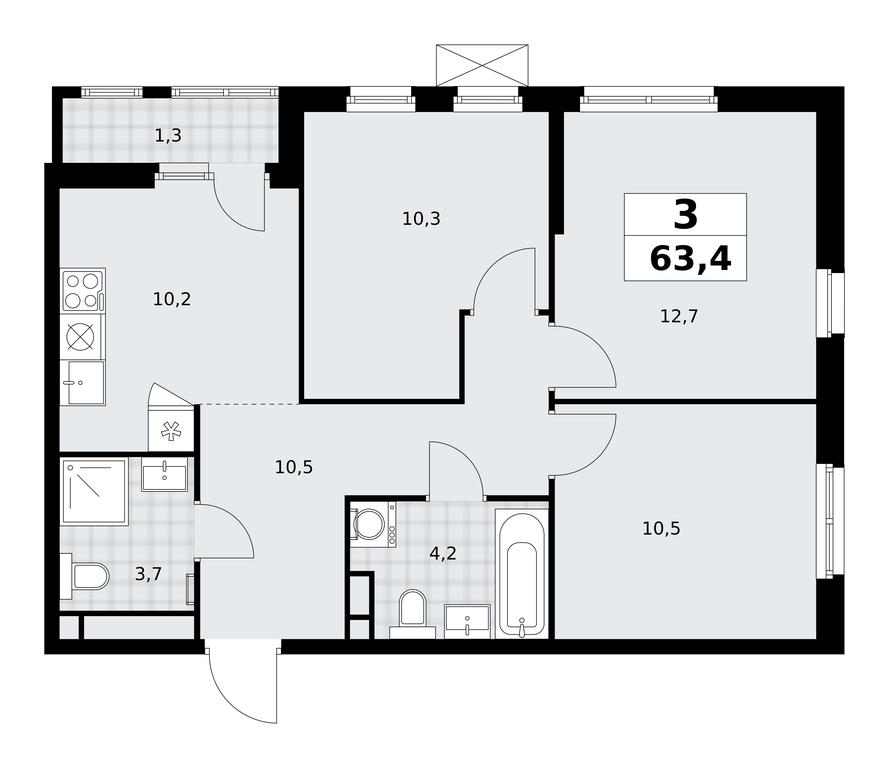 2-BD Apartment Sale, 63.4 sq. m. at Yzhnye Sady, Yuzhnye Sady Residential Complex, Moscow, Russia #1 2-BD Apartment Sale, 63.4 sq. m. at Yzhnye Sady, Yuzhnye Sady Residential Complex, Moscow, Russia #1