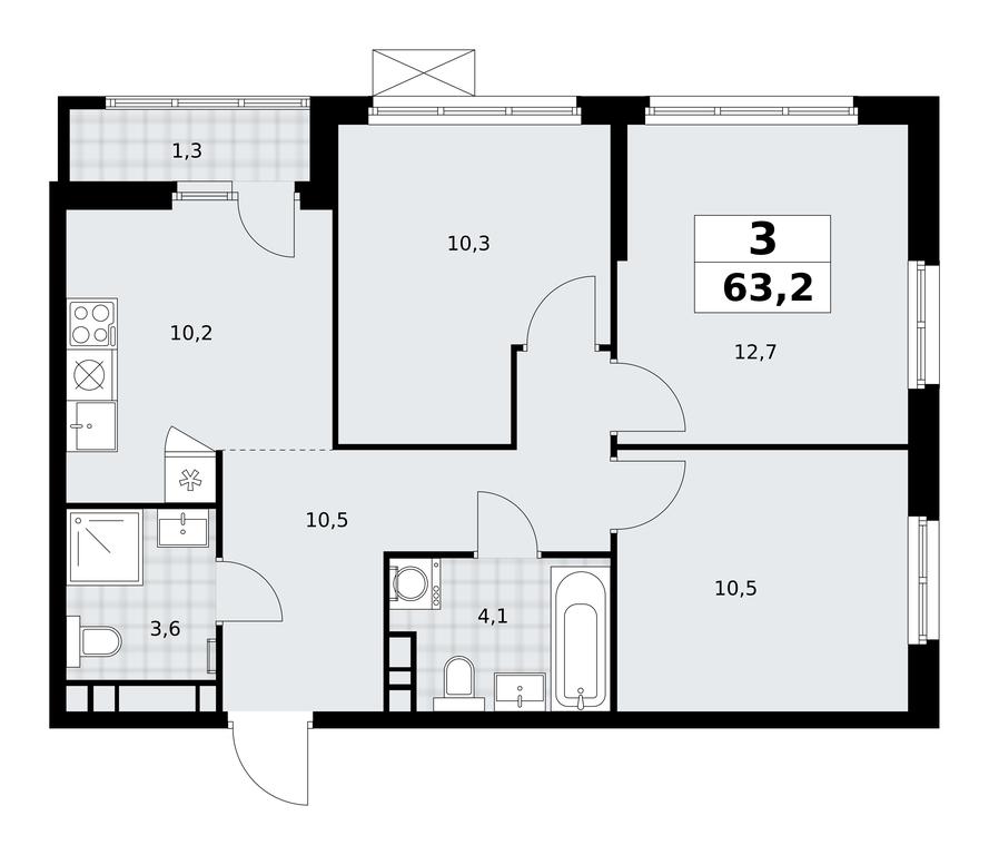 2-BD Apartment Sale, 63.2 sq. m. at Yzhnye Sady, Yuzhnye Sady Residential Complex, Moscow, Russia #1 2-BD Apartment Sale, 63.2 sq. m. at Yzhnye Sady, Yuzhnye Sady Residential Complex, Moscow, Russia #1