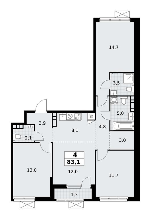 3-BD Apartment Sale, 83.1平方米 at Yzhnye Sady, Yuzhnye Sady Residential Complex, Moscow, Russia #1 3-BD Apartment Sale, 83.1平方米 at Yzhnye Sady, Yuzhnye Sady Residential Complex, Moscow, Russia #1