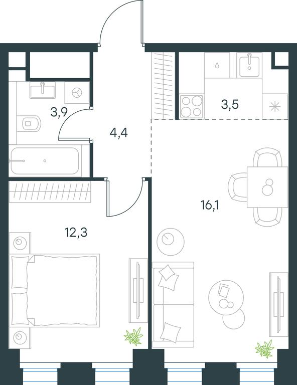 1-BD Apartment Sale, 40.2平方米 at Level Seligerskaya, Ilmenskiy Drive, 12, Moscow, Russia #1