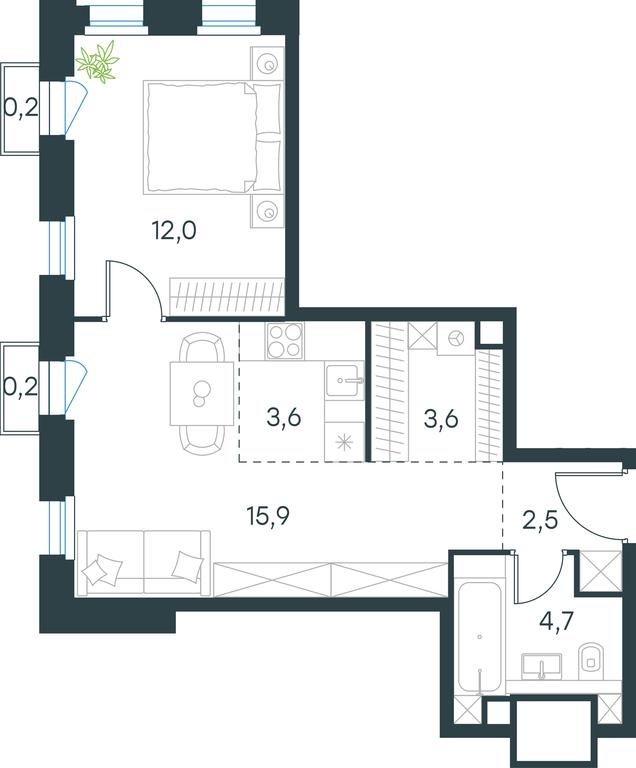1-BD Apartment Sale, 42.7 sq. m. at Level Seligerskaya, Ilmenskiy Drive, 12, Moscow, Russia #2