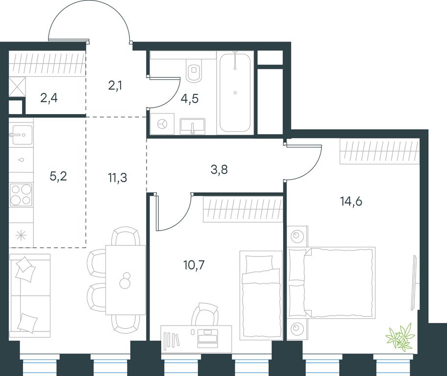 2-BD Apartment Sale, 54.6 sq. m. at Level Seligerskaya, Ilmenskiy Drive, 12, Moscow, Russia #1