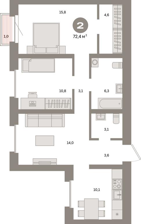 2-BD Apartment Sale, 72.4平方米 at Kvartal Metronom, Tagilskaya Street, Moscow, Russia #1 2-BD Apartment Sale, 72.4平方米 at Kvartal Metronom, Tagilskaya Street, Moscow, Russia #1