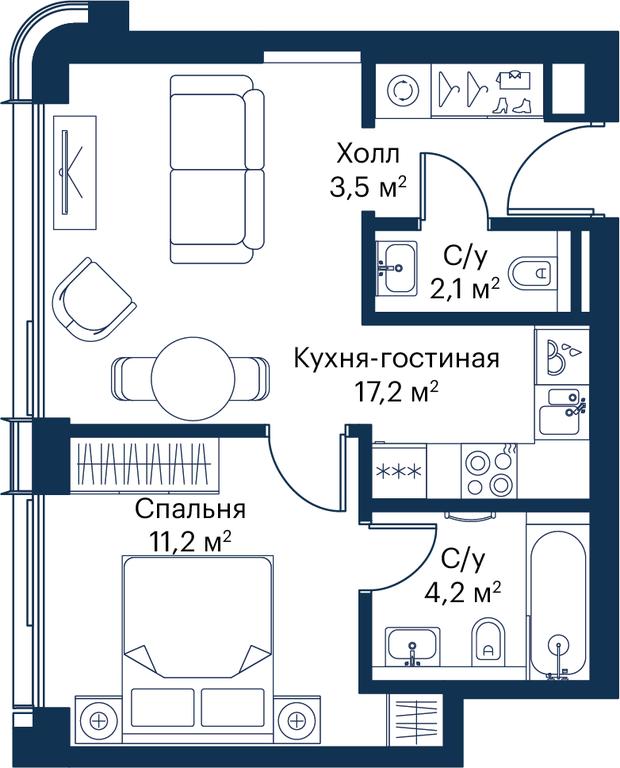 1-BD Apartment Sale, 38.15 sq. m. at City Bay, Volokolamskoye Highway, 95с3, Moscow, Russia #1