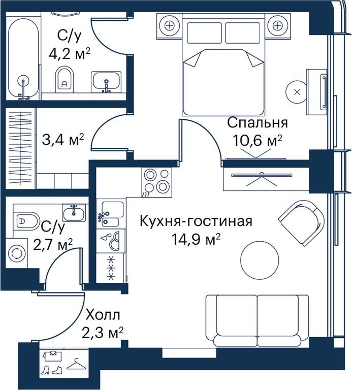 1-BD Apartment Sale, 38.07平方米 at City Bay, Volokolamskoye Highway, 95с3, Moscow, Russia #1 1-BD Apartment Sale, 38.07平方米 at City Bay, Volokolamskoye Highway, 95с3, Moscow, Russia #1