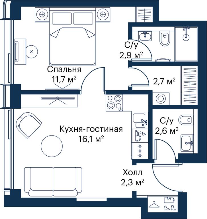 1-BD Apartment Sale, 38.19 sq. m. at City Bay, Volokolamskoye Highway, 95с3, Moscow, Russia #1
