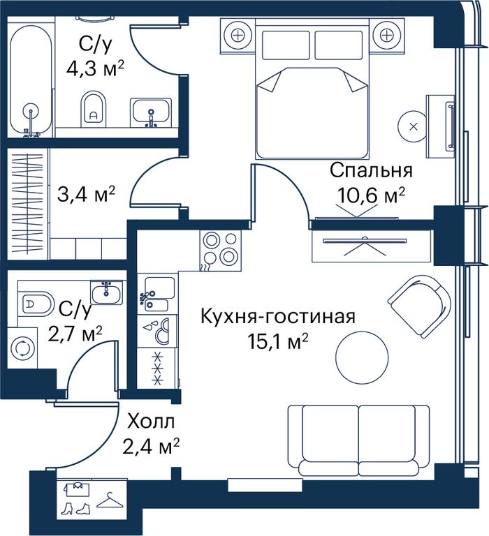 1-BD Apartment Sale, 38.62平方米 at City Bay, Volokolamskoye Highway, 95с3, Moscow, Russia #1 1-BD Apartment Sale, 38.62平方米 at City Bay, Volokolamskoye Highway, 95с3, Moscow, Russia #1