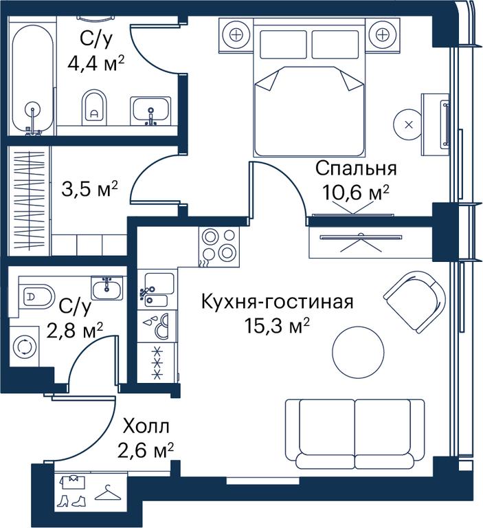 1-BD Apartment Sale, 39.2 sq. m. at City Bay, Volokolamskoye Highway, 95с3, Moscow, Russia #1 1-BD Apartment Sale, 39.2 sq. m. at City Bay, Volokolamskoye Highway, 95с3, Moscow, Russia #1