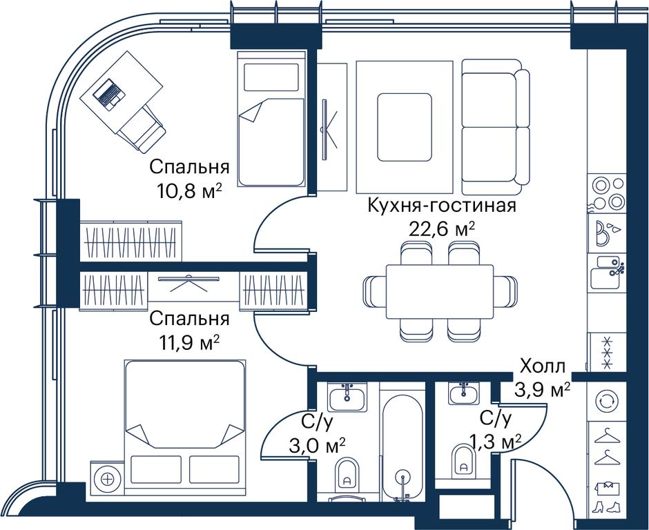 2-BD Apartment Sale, 53.41 sq. m. at City Bay, Volokolamskoye Highway, 95с3, Moscow, Russia #1