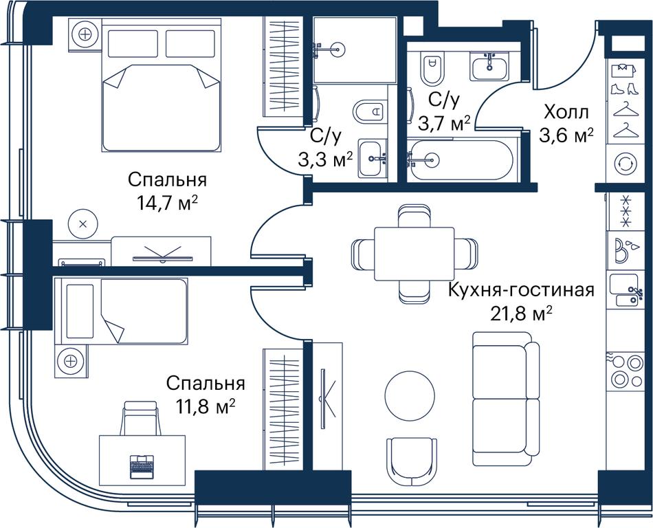 2-BD Apartment Sale, 58.81 sq. m. at City Bay, Volokolamskoye Highway, 95с3, Moscow, Russia #1 2-BD Apartment Sale, 58.81 sq. m. at City Bay, Volokolamskoye Highway, 95с3, Moscow, Russia #1