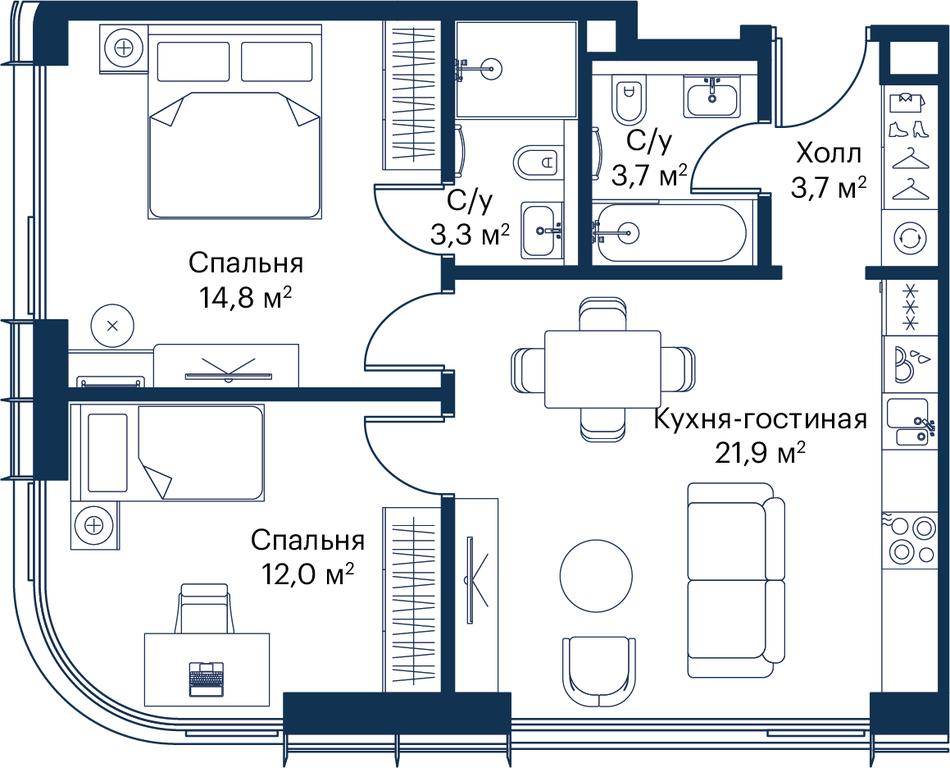 2-BD Apartment Sale, 59.41 sq. m. at City Bay, Volokolamskoye Highway, 95с3, Moscow, Russia #1 2-BD Apartment Sale, 59.41 sq. m. at City Bay, Volokolamskoye Highway, 95с3, Moscow, Russia #1