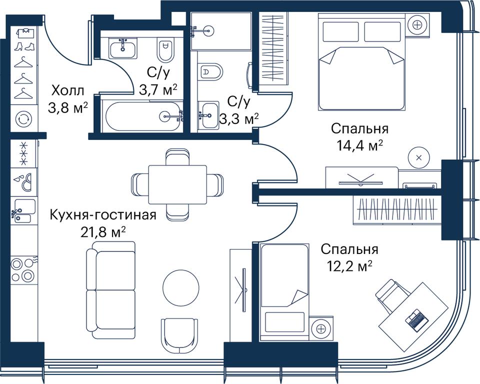 2-BD Apartment Sale, 59.04 sq. m. at City Bay, Volokolamskoye Highway, 95с3, Moscow, Russia #1 2-BD Apartment Sale, 59.04 sq. m. at City Bay, Volokolamskoye Highway, 95с3, Moscow, Russia #1