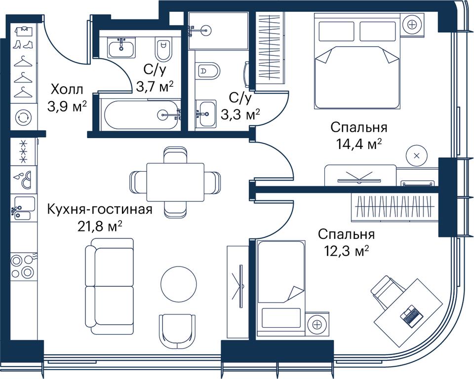 2-BD Apartment Sale, 59.37 sq. m. at City Bay, Volokolamskoye Highway, 95с3, Moscow, Russia #1