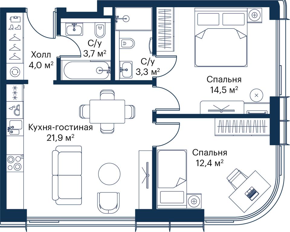 2-BD Apartment Sale, 59.68 sq. m. at City Bay, Volokolamskoye Highway, 95с3, Moscow, Russia #1