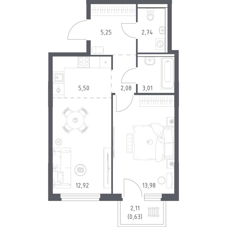 Apartment Sale, 46.11平方米 at Prigorod Lesnoe, Molodyozhny bulvar, 6, derevnya Misaylovo, Leninskiy City District, Moscow Region, Russia #1