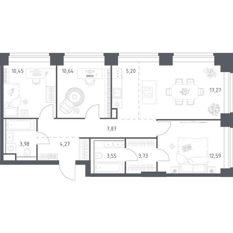 2-BD Apartment Sale, 79.55 sq. m. at Nova, Bratyev Fonchenko Street, вл21, Moscow, Russia #1
