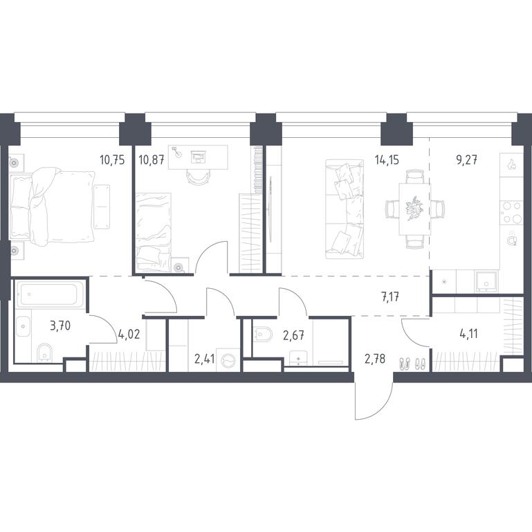 1-BD Apartment Sale, 71.9平方米 at Nova, Bratyev Fonchenko Street, вл21, Moscow, Russia #1 1-BD Apartment Sale, 71.9平方米 at Nova, Bratyev Fonchenko Street, вл21, Moscow, Russia #1