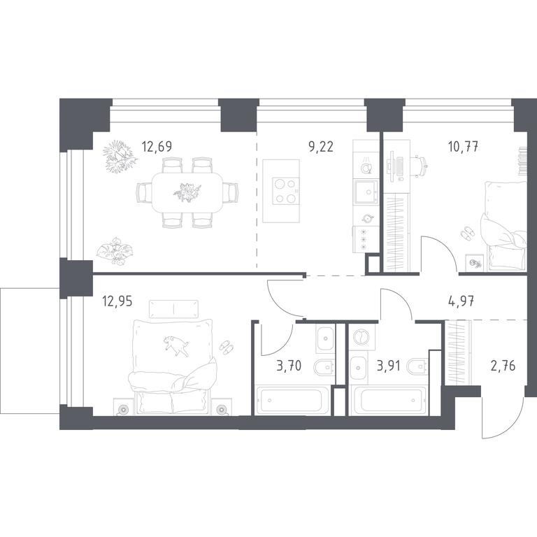 1-BD Apartment Sale, 60.97 sq. m. at Nova, Bratyev Fonchenko Street, вл21, Moscow, Russia #1 1-BD Apartment Sale, 60.97 sq. m. at Nova, Bratyev Fonchenko Street, вл21, Moscow, Russia #1