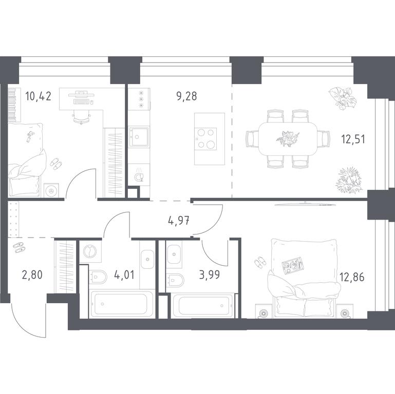 1-BD Apartment Sale, 60.84 sq. m. at Nova, Bratyev Fonchenko Street, вл21, Moscow, Russia #1 1-BD Apartment Sale, 60.84 sq. m. at Nova, Bratyev Fonchenko Street, вл21, Moscow, Russia #1