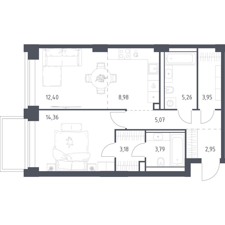 Apartment Sale, 59.94平方米 at Nova, Bratyev Fonchenko Street, вл21, Moscow, Russia #1