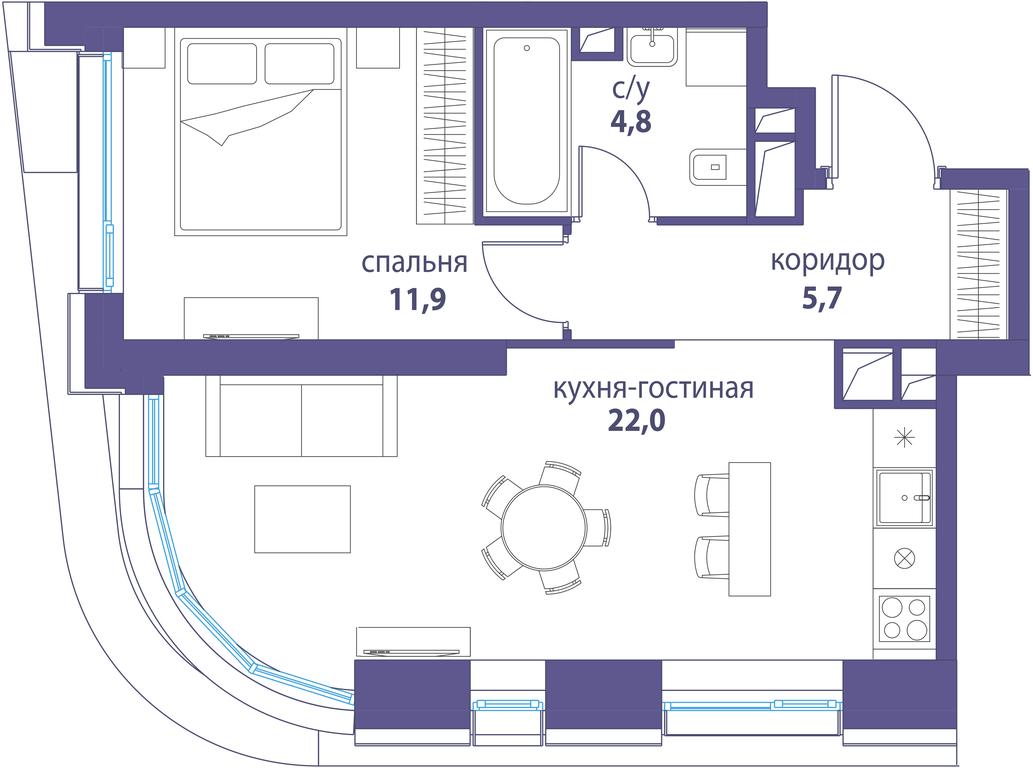 Продажа 1-комн. квартиры, 44,4 м² в ЖК «Символ», проезд Невельского, 6к1, Москва, Россия #2 Продажа 1-комн. квартиры, 44,4 м² в ЖК «Символ», проезд Невельского, 6к1, Москва, Россия #2