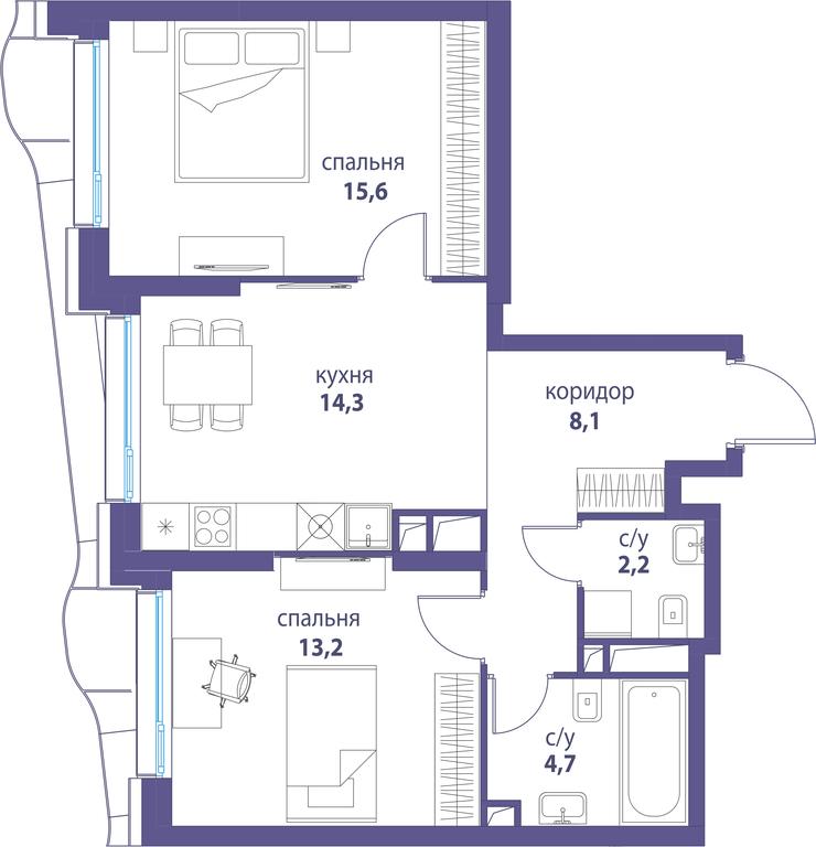 2-BD Apartment Sale, 58.1 sq. m. at Simvol, Nevelskogo Drive, 6к1, Moscow, Russia #2
