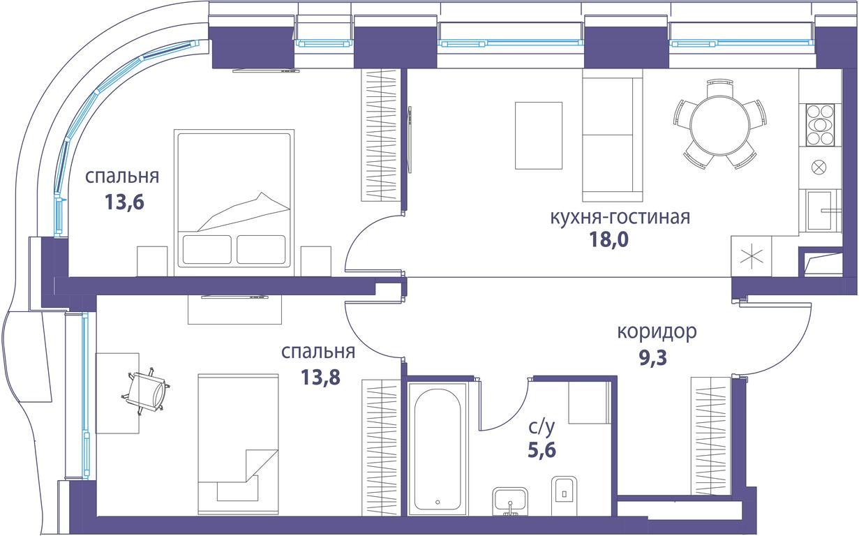 2-BD Apartment Sale, 60.3平方米 at Simvol, Nevelskogo Drive, 6к1, Moscow, Russia #1 2-BD Apartment Sale, 60.3平方米 at Simvol, Nevelskogo Drive, 6к1, Moscow, Russia #1