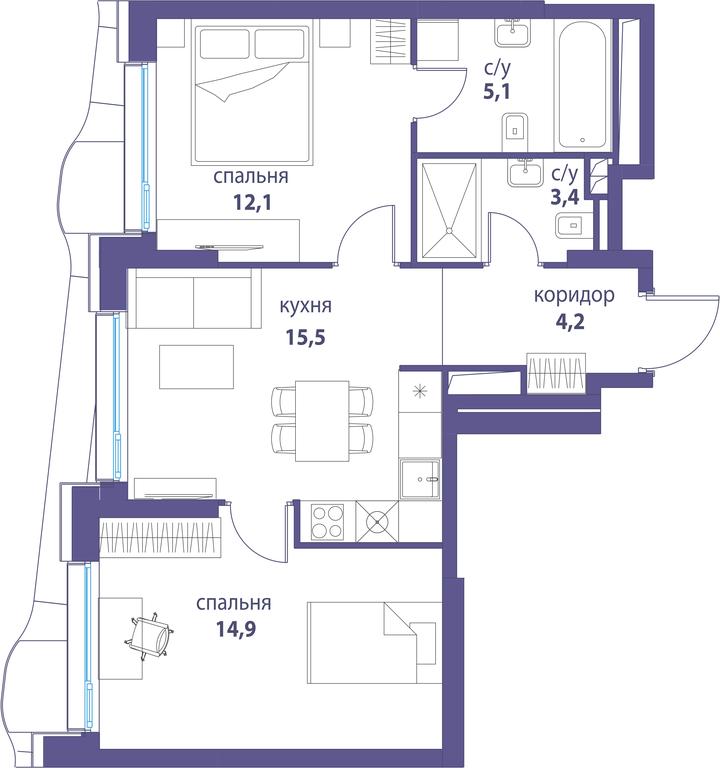2-BD Apartment Sale, 55.2 sq. m. at Simvol, Nevelskogo Drive, 6к1, Moscow, Russia #2 2-BD Apartment Sale, 55.2 sq. m. at Simvol, Nevelskogo Drive, 6к1, Moscow, Russia #2
