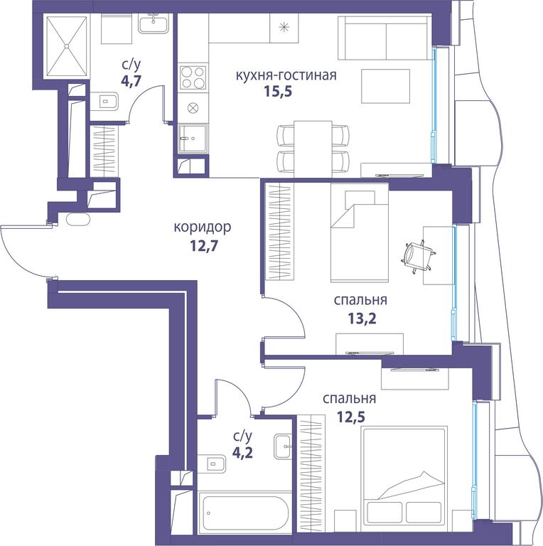 Продажа 2-комн. квартиры, 62,8 м² в ЖК «Символ», проезд Невельского, 6к1, Москва, Россия #2 Продажа 2-комн. квартиры, 62,8 м² в ЖК «Символ», проезд Невельского, 6к1, Москва, Россия #2