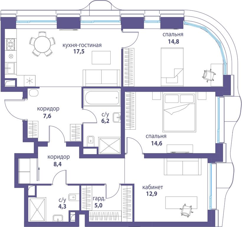 Продажа 3-комн. квартиры, 91,3 м² в ЖК «Символ», проезд Невельского, 6к1, Москва, Россия #1 Продажа 3-комн. квартиры, 91,3 м² в ЖК «Символ», проезд Невельского, 6к1, Москва, Россия #1