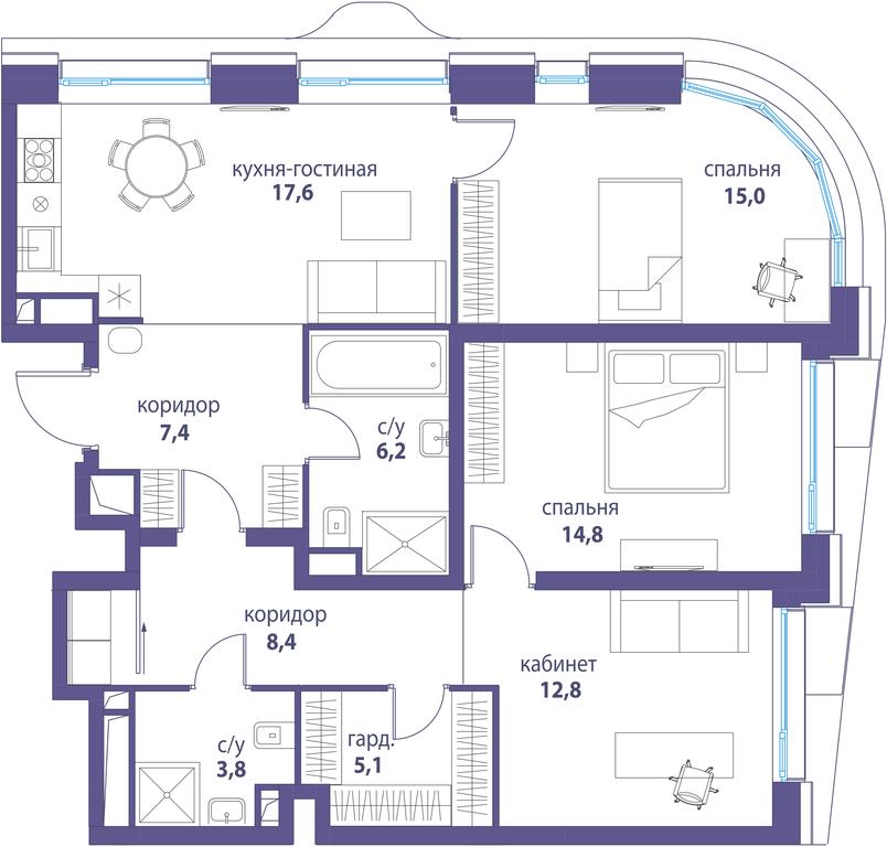 Продажа 3-комн. квартиры, 91,1 м² в ЖК «Символ», проезд Невельского, 6к1, Москва, Россия #2 Продажа 3-комн. квартиры, 91,1 м² в ЖК «Символ», проезд Невельского, 6к1, Москва, Россия #2