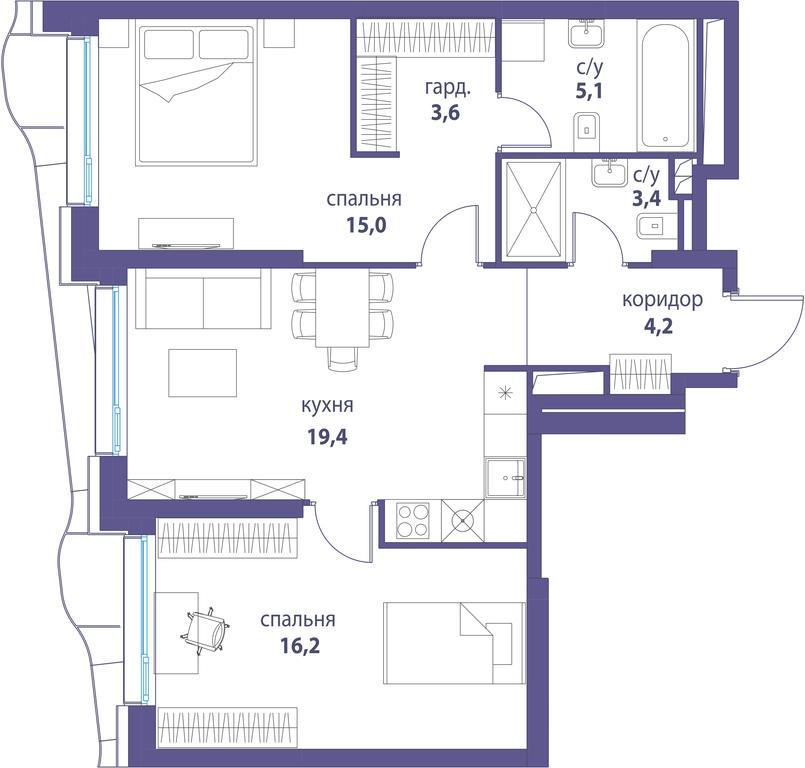Продажа 3-комн. квартиры, 91,1 м² в ЖК «Символ», проезд Невельского, 6к1, Москва, Россия #1 Продажа 3-комн. квартиры, 91,1 м² в ЖК «Символ», проезд Невельского, 6к1, Москва, Россия #1