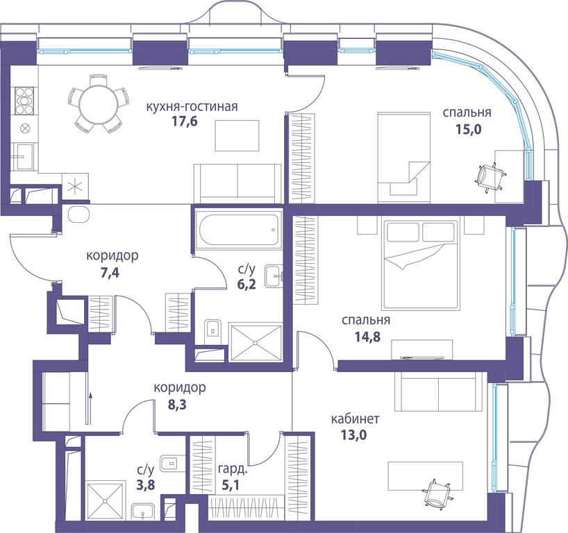 Продажа 3-комн. квартиры, 91,1 м² в ЖК «Символ», проезд Невельского, 6к1, Москва, Россия #2 Продажа 3-комн. квартиры, 91,1 м² в ЖК «Символ», проезд Невельского, 6к1, Москва, Россия #2