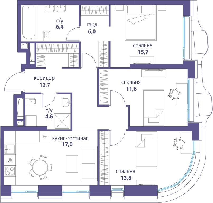 Продажа 3-комн. квартиры, 90 м² в ЖК «Символ», проезд Невельского, 6к1, Москва, Россия #1 Продажа 3-комн. квартиры, 90 м² в ЖК «Символ», проезд Невельского, 6к1, Москва, Россия #1