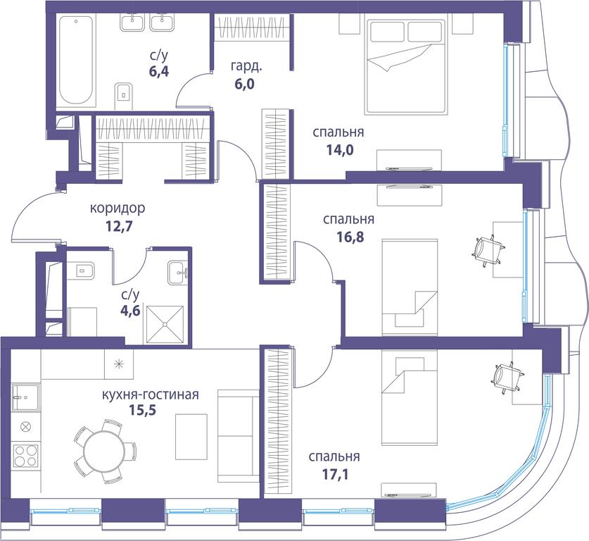 Продажа 3-комн. квартиры, 90,3 м² в ЖК «Символ», проезд Невельского, 6к1, Москва, Россия #1 Продажа 3-комн. квартиры, 90,3 м² в ЖК «Символ», проезд Невельского, 6к1, Москва, Россия #1