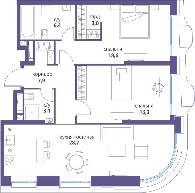 Продажа 3-комн. квартиры, 100,7 м² в ЖК «Символ», проезд Невельского, 6к1, Москва, Россия #1 Продажа 3-комн. квартиры, 100,7 м² в ЖК «Символ», проезд Невельского, 6к1, Москва, Россия #1
