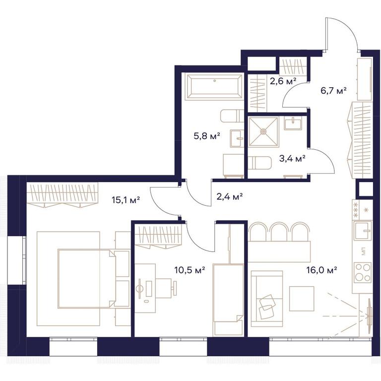 2-BD Apartment Sale, 62.5平方米 at Soyuz, Selskokhozyaystvennaya Street, Moscow, Russia #1