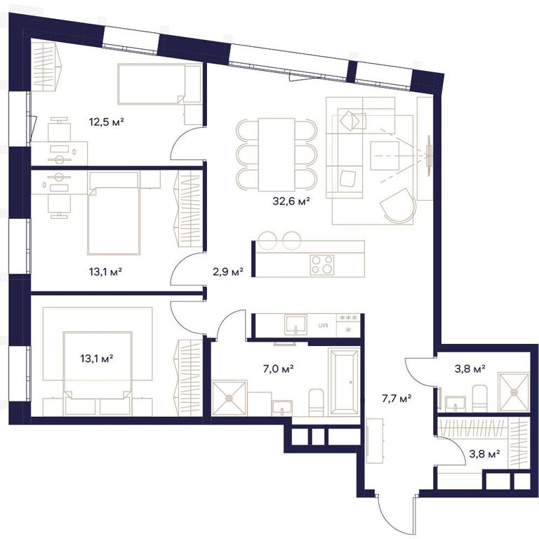 3-BD Apartment Sale, 96.5平方米 at Soyuz, Selskokhozyaystvennaya Street, Moscow, Russia #2