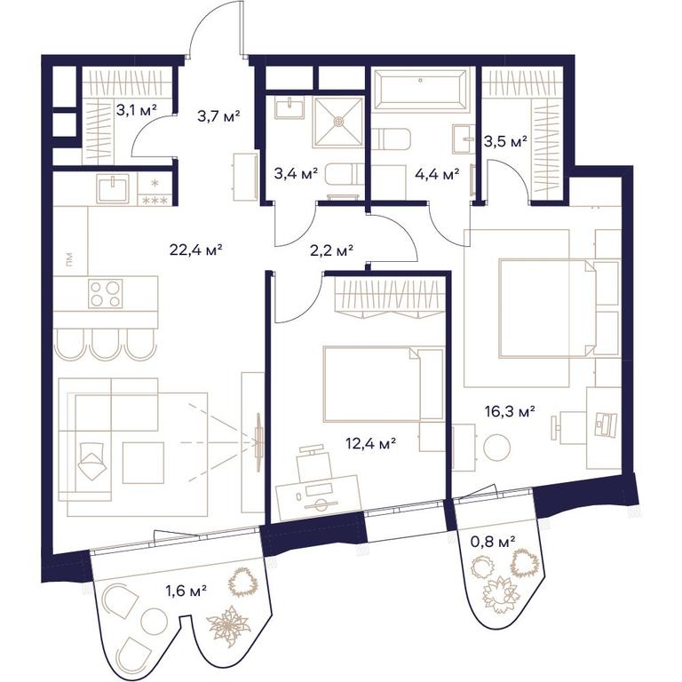 2-BD Apartment Sale, 73.8平方米 at Soyuz, Selskokhozyaystvennaya Street, Moscow, Russia #1