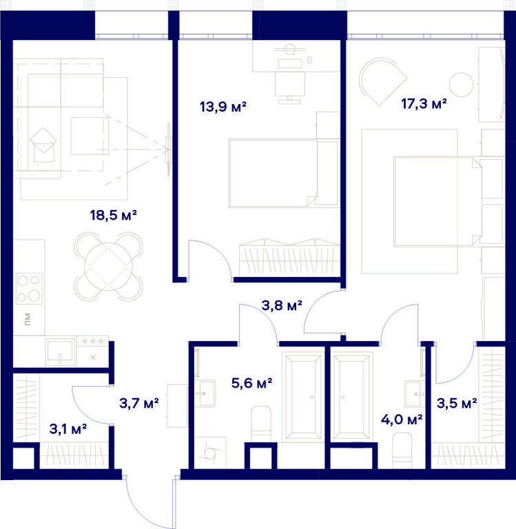 2-BD Apartment Sale, 73.4平方米 at Soyuz, Selskokhozyaystvennaya Street, Moscow, Russia #1 2-BD Apartment Sale, 73.4平方米 at Soyuz, Selskokhozyaystvennaya Street, Moscow, Russia #1