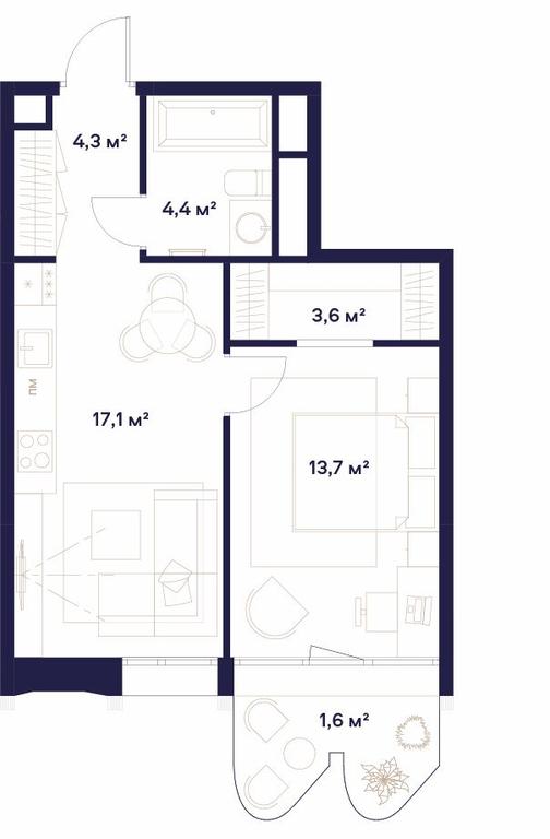 1-BD Apartment Sale, 44.7平方米 at Soyuz, Selskokhozyaystvennaya Street, Moscow, Russia #1 1-BD Apartment Sale, 44.7平方米 at Soyuz, Selskokhozyaystvennaya Street, Moscow, Russia #1