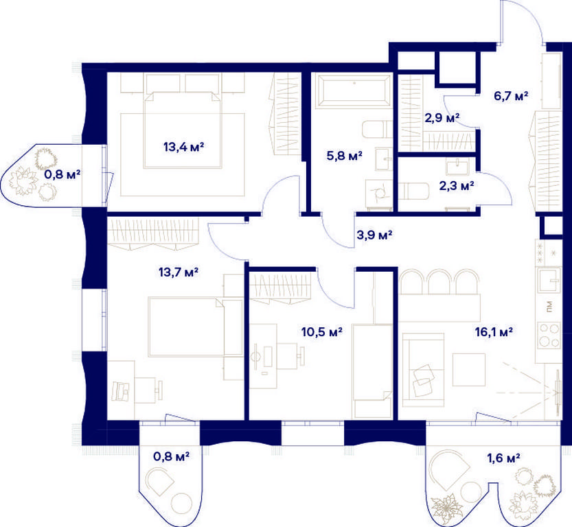 3-BD Apartment Sale, 78.5平方米 at Soyuz, Selskokhozyaystvennaya Street, Moscow, Russia #1