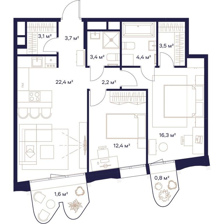 2-BD Apartment Sale, 73.8 sq. m. at Soyuz, Selskokhozyaystvennaya Street, Moscow, Russia #1 2-BD Apartment Sale, 73.8 sq. m. at Soyuz, Selskokhozyaystvennaya Street, Moscow, Russia #1
