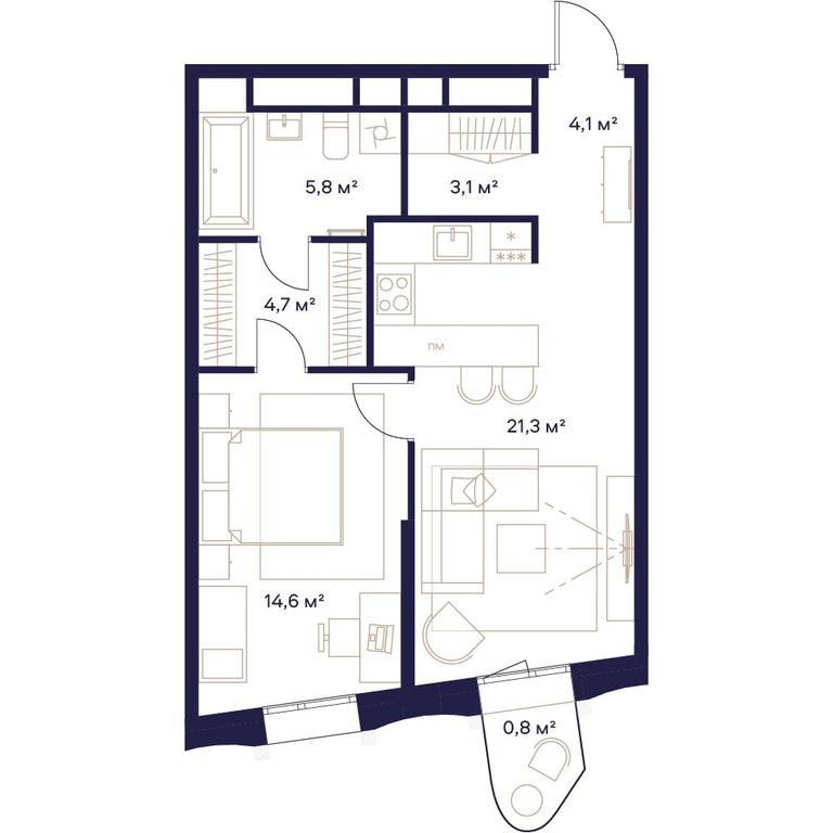 1-BD Apartment Sale, 54.4平方米 at Soyuz, Selskokhozyaystvennaya Street, Moscow, Russia #1