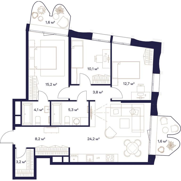 3-BD Apartment Sale, 90.2平方米 at Soyuz, Selskokhozyaystvennaya Street, Moscow, Russia #1