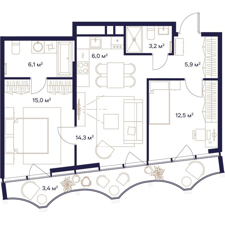 2-BD Apartment Sale, 66.4平方米 at Soyuz, Selskokhozyaystvennaya Street, Moscow, Russia #1